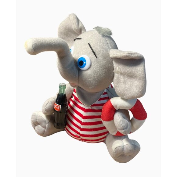 Coca-Cola Elephant Plush Toy 1993 Striped Overalls Collectible - Picture 6 of 14